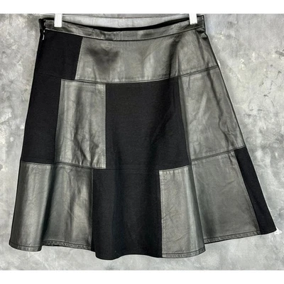 Falda W by Worth de cuero negro retazos hasta la rodilla línea A talla 8 (13441) Foto 1 de 4