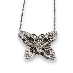 Ciondolo farfalla vintage in oro bianco 10 kt con catenina 18" - Foto 1 di 9