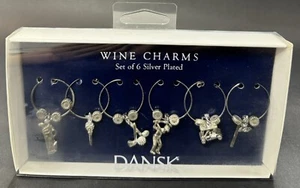 DANSK Silver plated GOLF Themed Wine Glass Charms - Set of 6- Barware - Picture 1 of 7