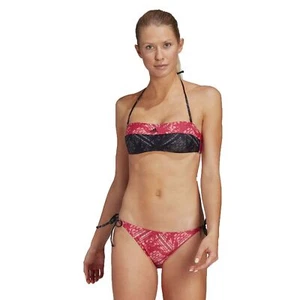 Adidas Neckholder Bandeau Bikini Padded Cups Holiday Swimsuit Black Pink - Picture 1 of 6
