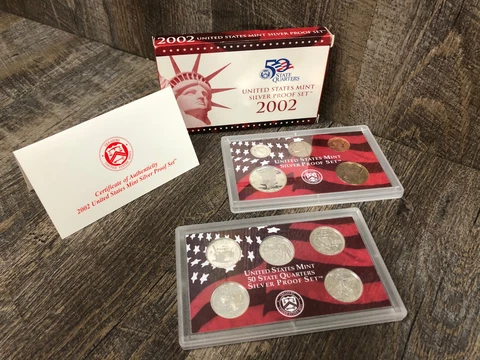 2002 S US Mint 10 Coin SILVER Proof Set COMPLETE w/ COA and Original Red Box OGP Cover