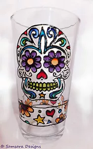 Day of the Dead Pint Beer Glass Día de Muertos Gift Sugar Skull Goth Tribal Tag - Picture 1 of 7