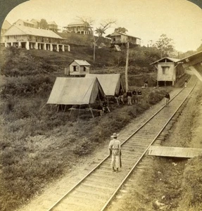 Panama Eisenbahn Kanal Bau Soldaten bei Obispo Stereoview Underwood 1904 - Bild 1 von 3