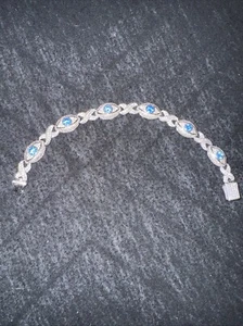S925 MOISSANITE Blue GEMSTONE EVIL EYE ETERNITY BRACELET - Picture 1 of 5