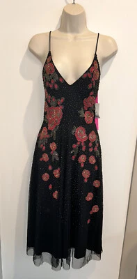 Vestido sin Mangas House Of Fraser Falda y Volantes Con Cuentas Talla 4 EE. UU. Hecho en India Foto 1 de 4