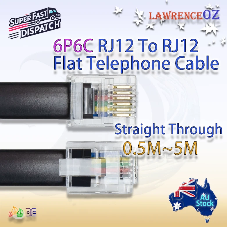 Cable telefónico recto negro 0,5-5 M RJ12 6P6C para módems NBN ADSL VOIP Foto 1 de 1