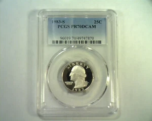 1983-S Washington Quarter PCGS PR 70 DCAM CAMAFEO PROFUNDO BONITO TOP POP MEJOR CONOCIDO - Imagen 1 de 2