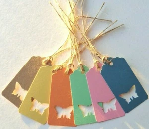Geschenketiketten Schmetterling ausgeschnittene Kraft Karte Etiketten klein 6,5 cm x 3,5 cm + Krawatten Geburtstag - Bild 1 von 7