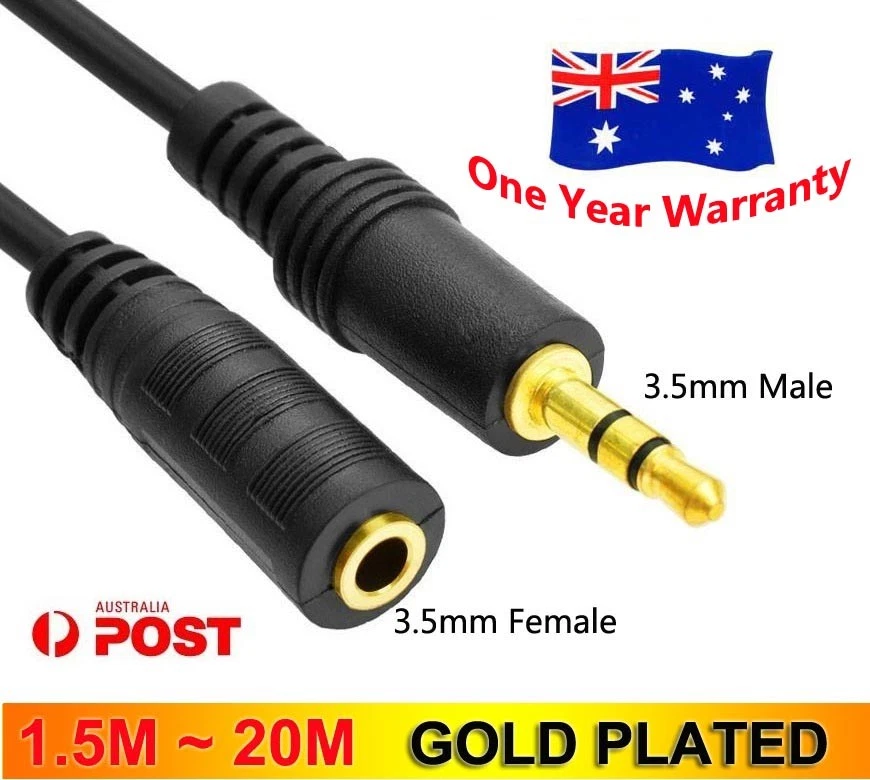 Premium 3.5mm AUX Stereo Audio M/F Extension Cable Auxiliary Gold Plated Lead AU - Image 1 of 1