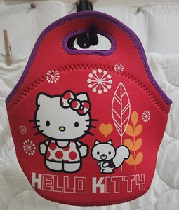 Sanrio 2012 Hello Kitty cat squirrel Neoprene Lunch Hand Bag tote Purse Red 8" - Picture 1 of 7