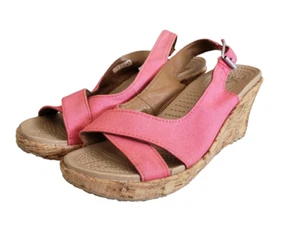 Crocs A Leigh Linen Espadrille Wedge Pink Slingback Sandal Shoes Women's Size 7 - Picture 1 of 11