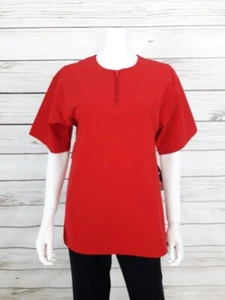 Rawlings Womens Short Sleeve Pullover Sz L Red 3/4 Front Zip Baseball Practice   - Picture 1 of 5