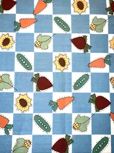 Vintage Primitive Blue White Check Peas Carrots Corn Cotton Fabric BT Half Y #4 - Picture 1 of 4