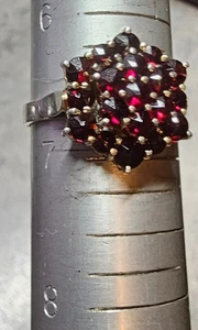 MÜNZE SILBER*BÖHMISCHER GRANAT CLUSTER RING*VINTAGE*GR.6,75*900 SILBER*ANTIK?* - Bild 1 von 6