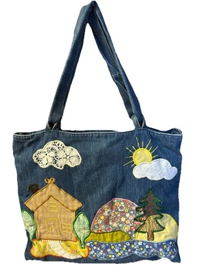 De Colección Denim Boho Chic Cartera Bolso Reciclado Bordado Retazos Hippie Ajustable Foto 1 de 4