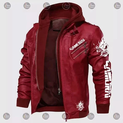 Custom Tailored CyberPunk 2077 Inspired Red Samurai Biker Genuine Leather Jacket - Image 1 of 4