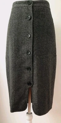 Jaeger Skirt Grey Straight Button Wool Cotton Office Smart uk 14 Lined Knee  - Image 1 of 4