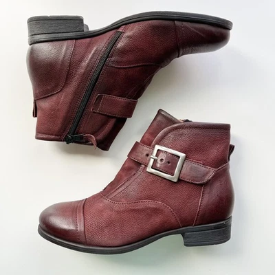 NWOT Miz Mooz Siggy 38 Leather Buckle Ankle Boot 38 / 7.5-8 Maroon Red Side Zip - Image 1 of 4