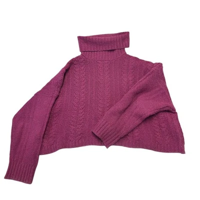 Suéter Cortado Doble Cero Cable Tejido Cuello Alto Púrpura Pequeño Pullover Foto 1 de 4