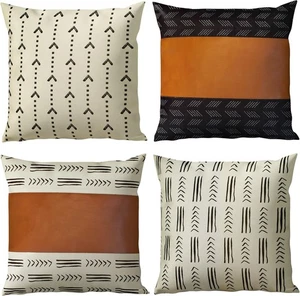 4er Set %100 Baumwolle & Echtleder Dekokissen 18x18 FÜLLUNG INKLUSIVE - Bild 1 von 19
