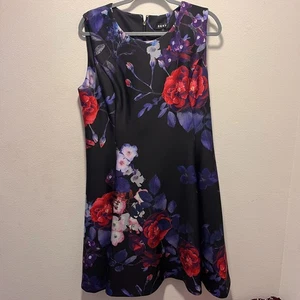 Abito DKNY nero senza maniche floreale a tubino taglia 14 - Foto 1 di 7