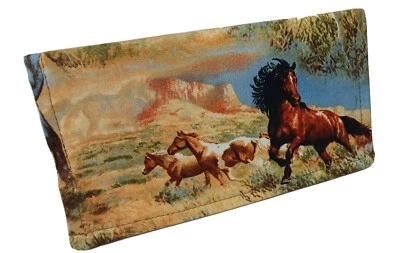 WILD Mustang HORSES Tela Chequera Cubierta Billetera Tarjeta de Débito Registro Hecho a Mano  Foto 1 de 4