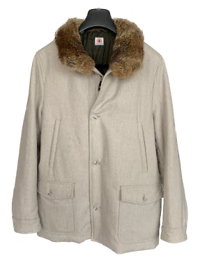 BORRELLI NAPOLI Sz 42 52it Fur Collar Ivory Wool Jacket - LUXURY - Image 1 of 4