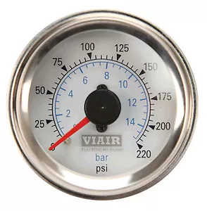VIAIR 90081 Air Pressure 2" 220psi GAUGE METER DUAL NEEDLE WHITE FACE Air Ride - Picture 1 of 4