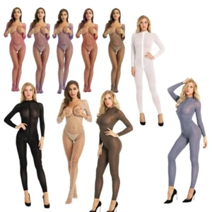 TiaoBug Women Crotchless Body Stocking Sheer Open Crotch Bodysuit Hollow AU - Picture 1 of 89