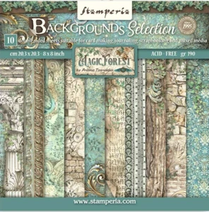 Stamperia MAGIC FOREST BACKGROUNDS - 8" X 8" Double Sided Paper - 10 SHEETS - Picture 1 of 14