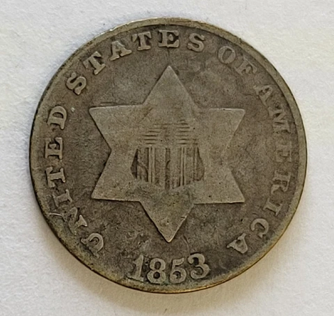 1853 Three 3 Cent Silver Trime *ORIGINAL GUN METAL GREY* Cover