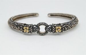 Barbara Bixby Hinged Cuff Bracelet Sterling Silver & 18K Gold Rosette 33.5 Grams