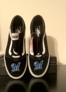 Milwaukee Brewers Vans Off The Wall Shoes Men's 11.5 Black Lace Skateboard - Picture 1 of 6