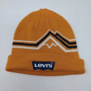 Levi's Strauss Youth Child Yellow Stripped Logo OSFM Winter Knit Beanie Hat Cap - Picture 1 of 7