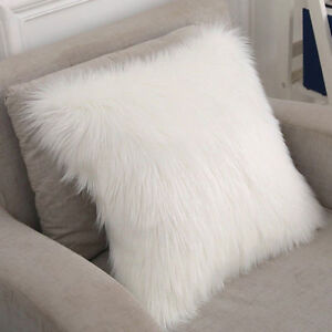 16'' Soft Faux Fur Throw Pillow Case Fluffy Plush Sofa Cushion Cover Home Decor