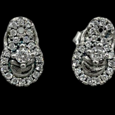 ORECCHINI COCCINELLE ARGENTO 925 RAGAZZA DONNA A BOTTONE CON PUNTILUCE BRILLANTI - Immagine 1 di 4