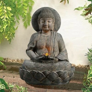 Buddha Fountain Sitting Meditating Lighted Sculpture, Asian Statue Water Feature - Picture 1 of 8