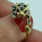 Panther Ring Jaguar Damen Rund Schwarz Diamant Verlobungsring Gelbgold Finish