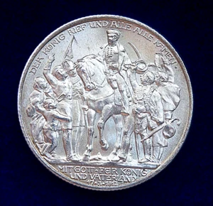 Deutschland Preußen 2 Mark Silbermünze 1913 - Napoleon Niederlage, UNC - Bild 1 von 2