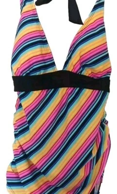 New Joe Boxer Juniors TANKINI Size Small Halter Style Black Rainbow Striped NWT - Image 1 of 4