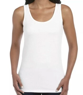 Camiseta sin mangas Gildan SoftStyle para mujer espalda cruzada blanca calce femenino camisa algodón NUEVA Foto 1 de 3