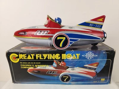 Great Flying Boat Friction Tin Toy Space Ship Car New MF-742 Vintage China - Image 1 of 4