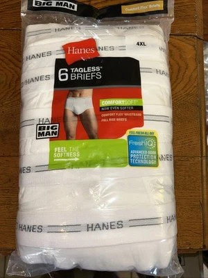 Paquete de 6 calzoncillos clásicos blancos de tiro completo Hanes para hombre talla 4XL sin etiquetas 100 % algodón nuevos Foto 1 de 4