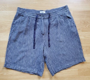 Next Linen Mix Navy Striped Elasticated Waist Shorts Size 16, W36 R12.5 L9 - Picture 1 of 5