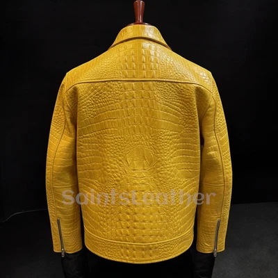 Men's Real Leather Crocodile Embossed Jacket Exotic Alligator Print Jacket - Image 1 of 4