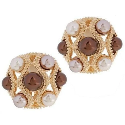 Pendientes Botón Perla Simulada QVC Erwin Tonos Marrón Foto 1 de 4