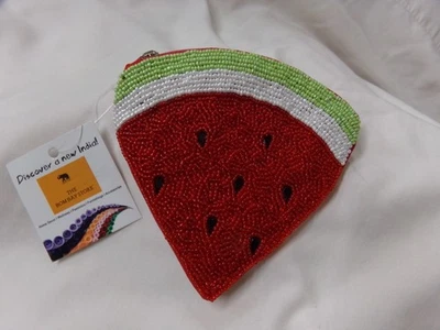 Carteira carteira moeda com miçangas feita à mão fatia de melancia de frutas Bombay Store NOVA - Imagem 1 de 4