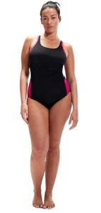 Speedo Women's Boom Logo Splice Muscleback Swimsuit Black UK 10/32 - Picture 1 of 6
