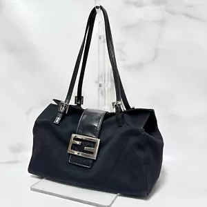 FENDI Mamma Baguette Handbag Black Polyester Authentic - Picture 1 of 24