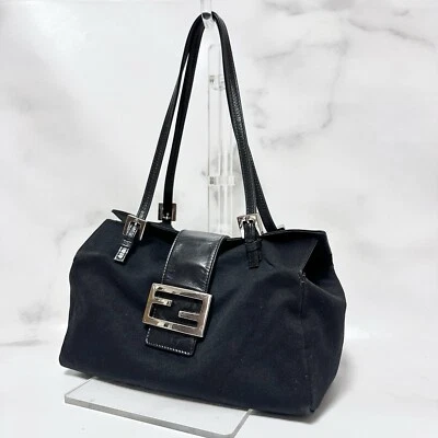 FENDI Mamma Baguette Handbag Black Polyester Authentic - Image 1 of 4